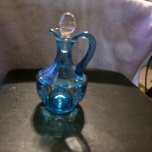 blown glass teal blue cruet.